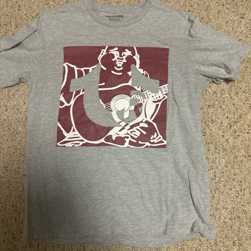 True Religion Gray Tee with Maroon Graphic